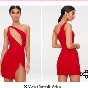 Red One Shoulder Split Dress